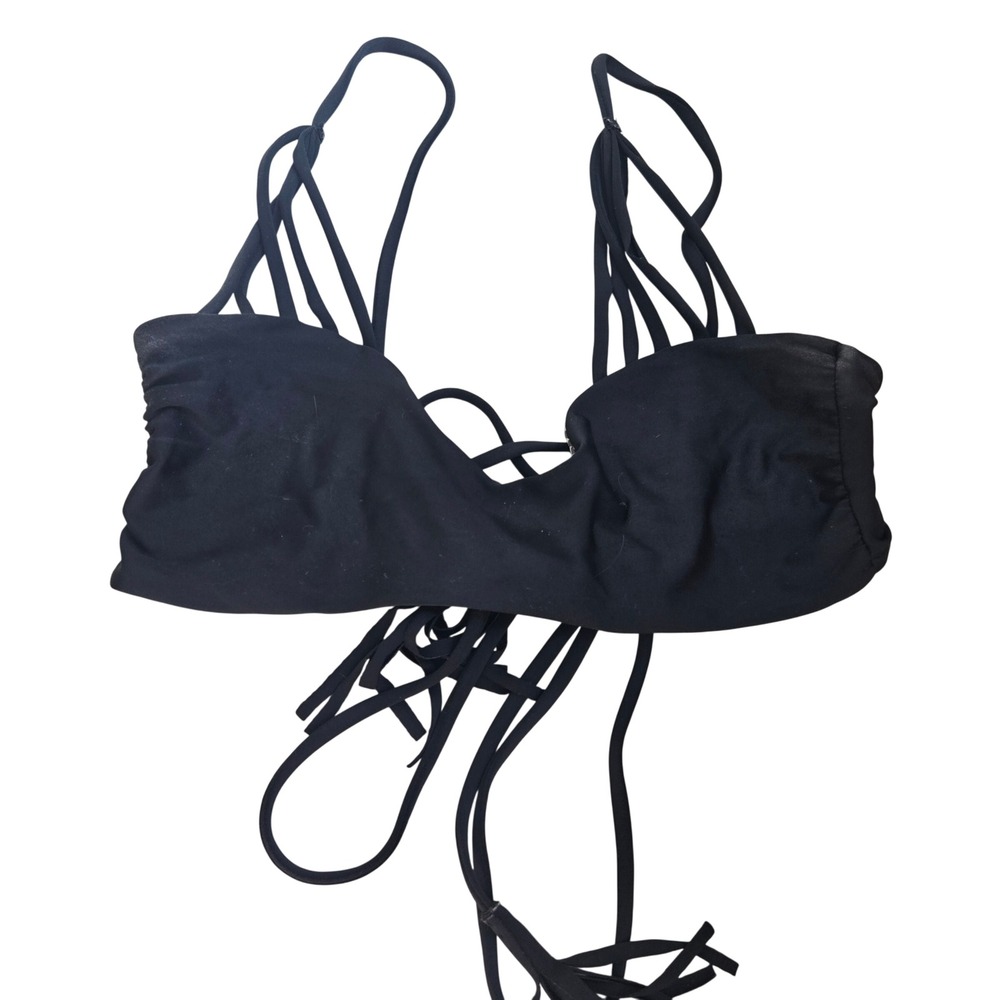 Acacia P Bikini Top Women Black Excellent Cage Strap Wrap Around Swimwear